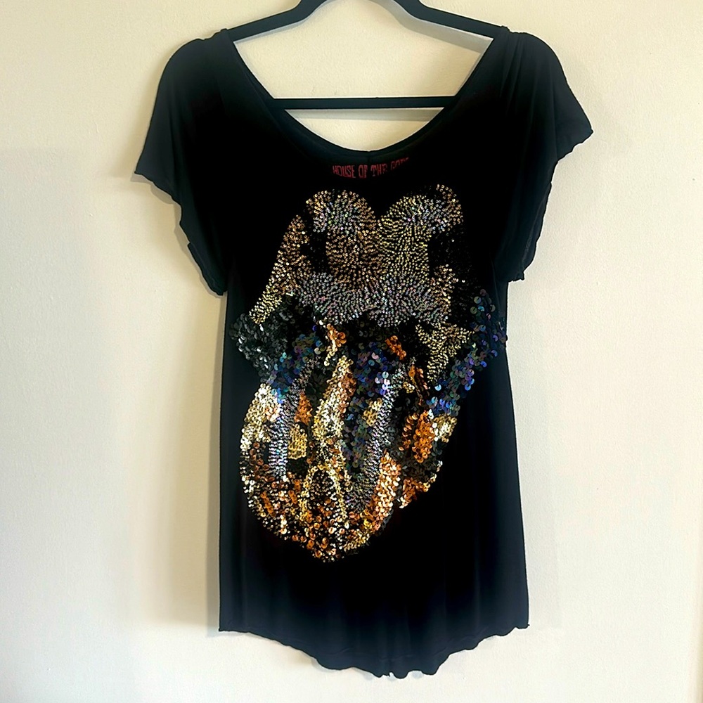 Rolling Stones Sequin Graphic Tee - Rock & Glam Style